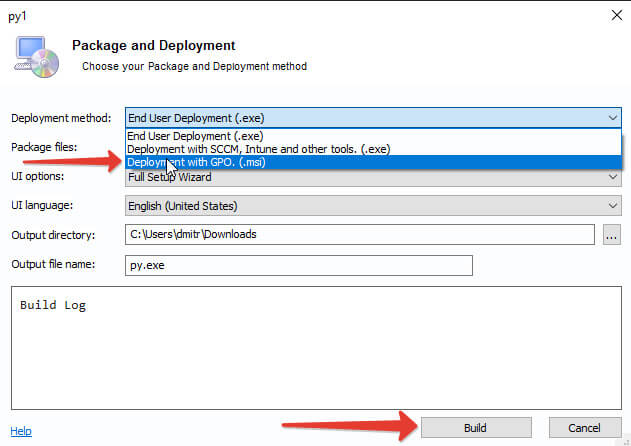 Building a python package into an msi file.